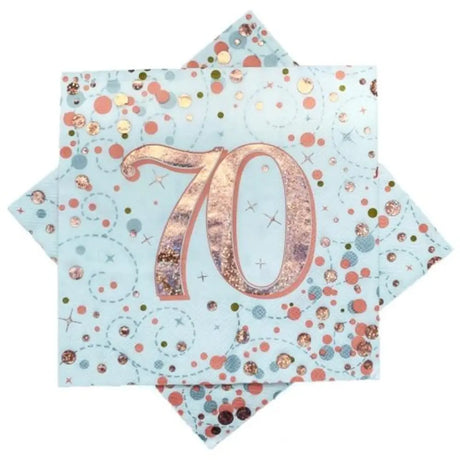OaktreeUK Napkins 70 Birthday Sparkling Fizz Rose Gold 330x330mm 3Ply 16Pk 635838