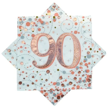 OaktreeUK Napkins 90 Birthday Sparkling Fizz Rose Gold 330x330mm 3Ply 16Pk 635852