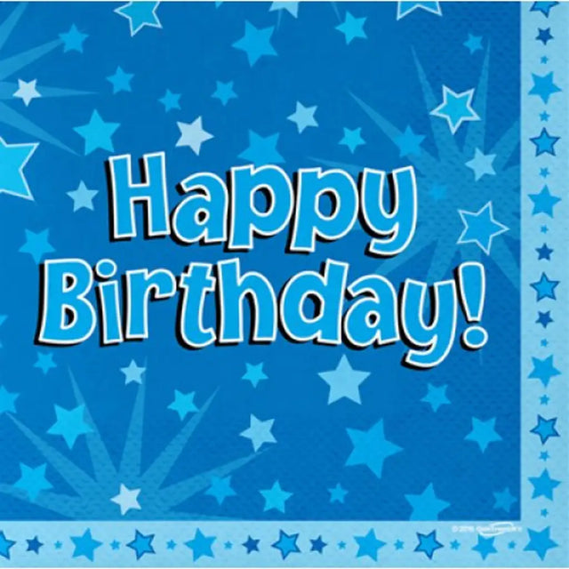 OaktreeUK Napkins Happy Birthday Blue 330x330mm 3Ply 16Pk OT635197