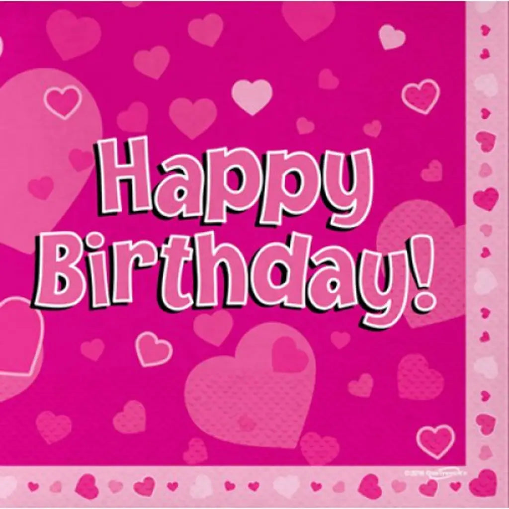OaktreeUK Napkins Happy Birthday Pink 330x330mm 3Ply 16Pk OT634862
