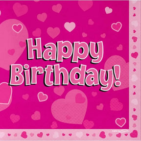 OaktreeUK Napkins Happy Birthday Pink 330x330mm 3Ply 16Pk OT634862