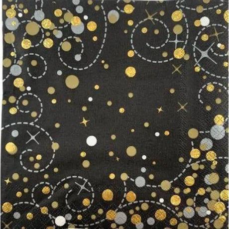 OaktreeUK Napkins Sparkling Fizz Black Gold 330x330mm 3Ply 16Pk OT635937