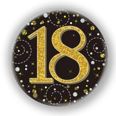 OaktreeUK Party Badge 18 Birthday Sparkling Fizz Black Gold 75mm OT654457
