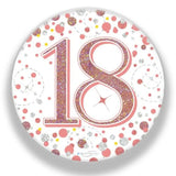 OaktreeUK Party Badge 18 Birthday Sparkling Fizz Rose Gold 75mm OT654327