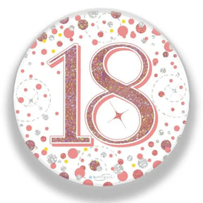 OaktreeUK Party Badge 18 Birthday Sparkling Fizz Rose Gold 75mm OT654327
