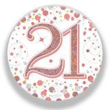 OaktreeUK Party Badge 21 Birthday Sparkling Fizz Rose Gold 75mm OT654334