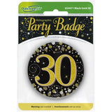 OaktreeUK Party Badge 30 Birthday Sparkling Fizz Black Gold 75mm OT654471