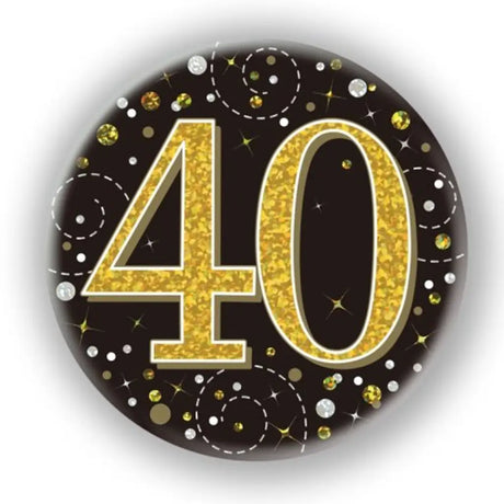OaktreeUK Party Badge 40 Birthday Sparkling Fizz Black Gold 75mm OT654488