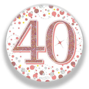 OaktreeUK Party Badge 40 Birthday Sparkling Fizz Rose Gold 75mm OT654358