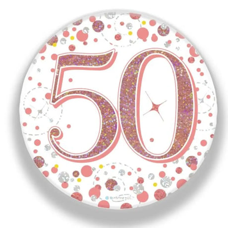 OaktreeUK Party Badge 50 Birthday Sparkling Fizz Rose Gold 75mm OT654365