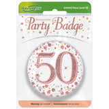 OaktreeUK Party Badge 50 Birthday Sparkling Fizz Rose Gold 75mm OT654365