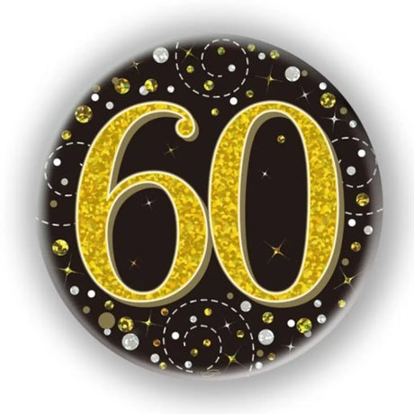 OaktreeUK Party Badge 60 Birthday Sparkling Fizz Black Gold 75mm OT654501