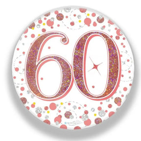 OaktreeUK Party Badge 60 Birthday Sparkling Fizz Rose Gold 75mm OT654372