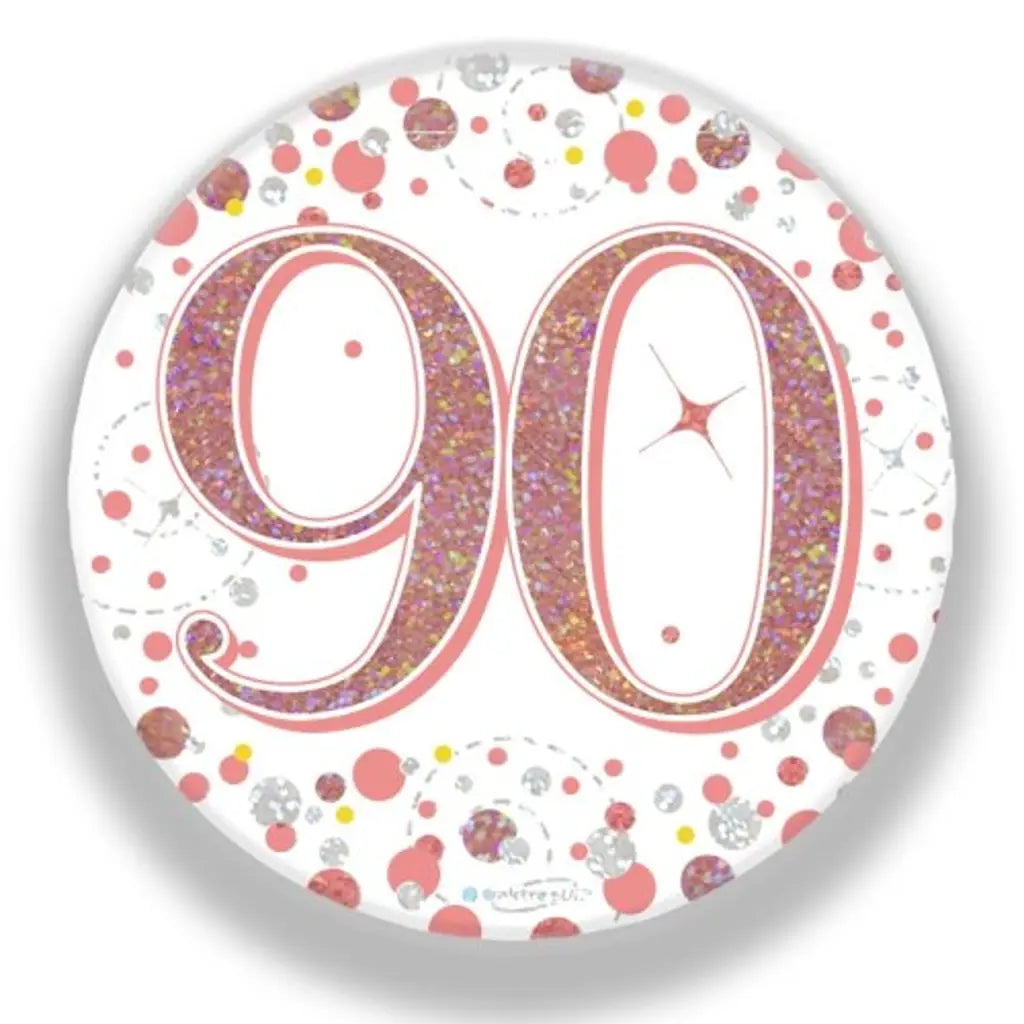 OaktreeUK Party Badge 90 Birthday Sparkling Fizz Rose Gold 75mm OT654419