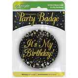 OaktreeUK Party Badge Happy Birthday Sparkling Fizz Black Gold 75mm OT654433