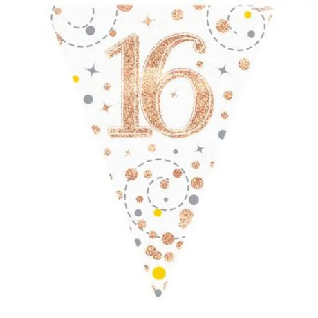 OaktreeUK Party Flag Bunting 16 Birthday Sparkle Fizz Rose Gold 109612