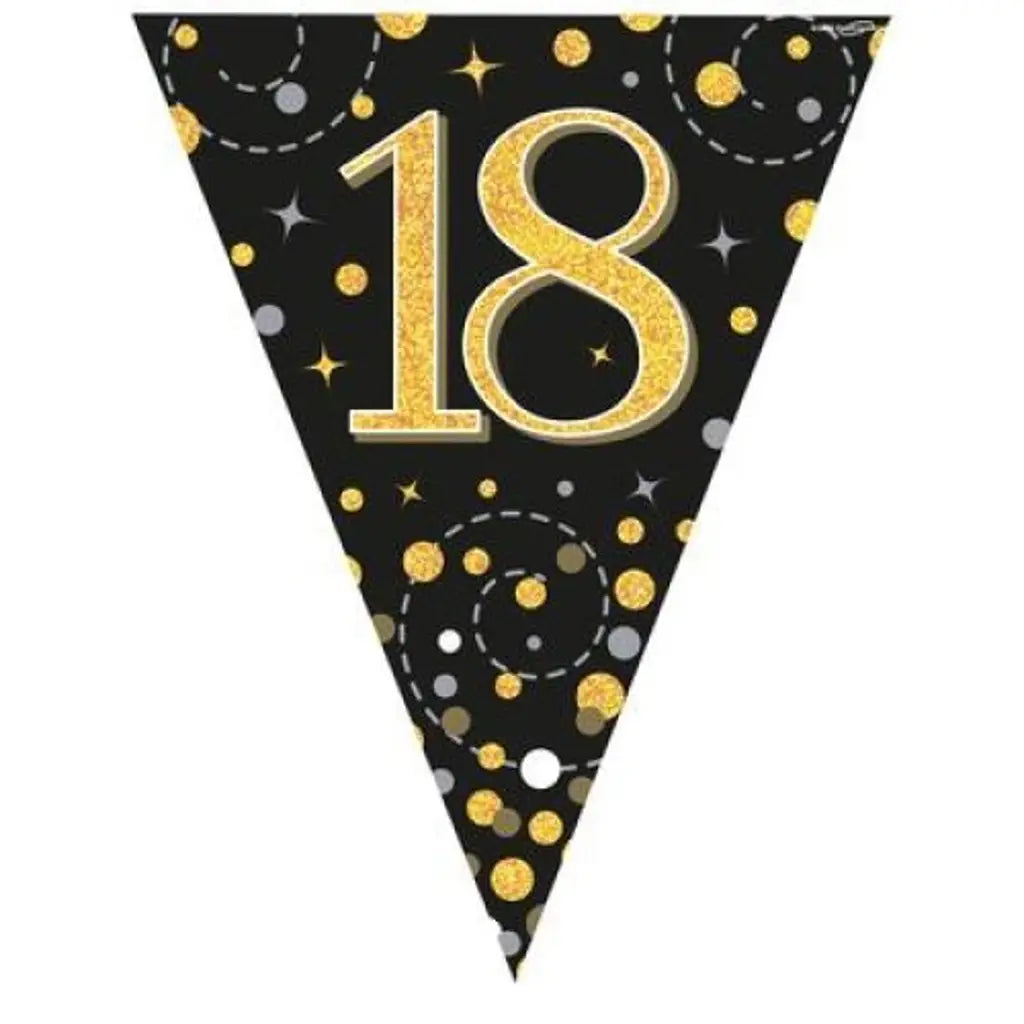 OaktreeUK Party Flag Bunting 18 Birthday Sparkle Fizz Black Gold 109602