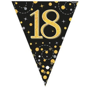 OaktreeUK Party Flag Bunting 18 Birthday Sparkle Fizz Black Gold 109602
