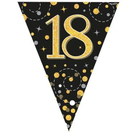 OaktreeUK Party Flag Bunting 18 Birthday Sparkle Fizz Black Gold 109602