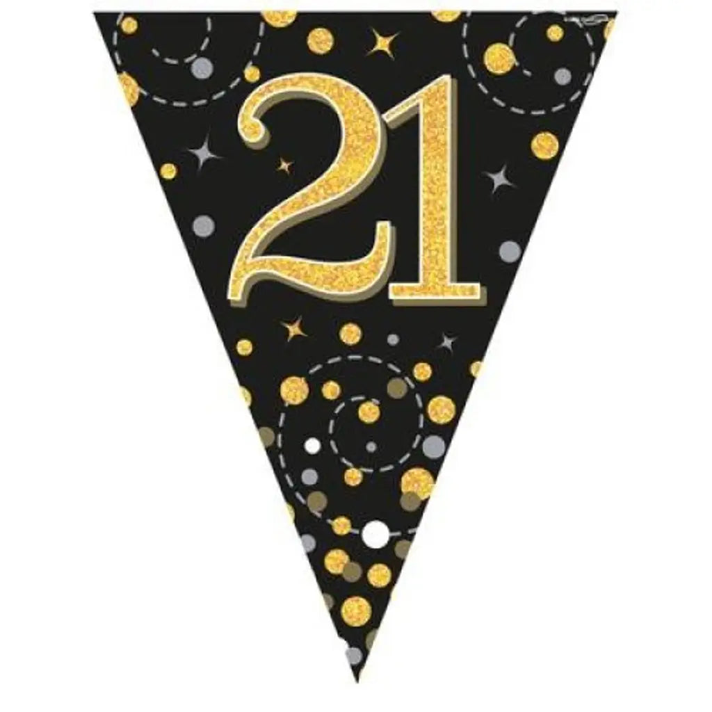 OaktreeUK Party Flag Bunting 21 Birthday Sparkle Fizz Black Gold 109603