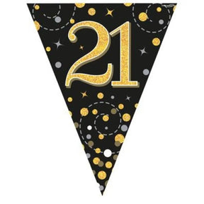OaktreeUK Party Flag Bunting 21 Birthday Sparkle Fizz Black Gold 109603