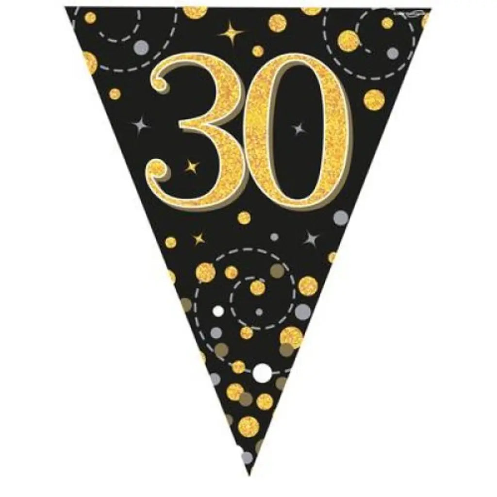 OaktreeUK Party Flag Bunting 30 Birthday Sparkle Fizz Black Gold 109604