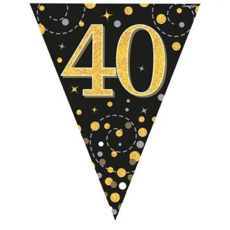 OaktreeUK Party Flag Bunting 40 Birthday Sparkle Fizz Black Gold 109605