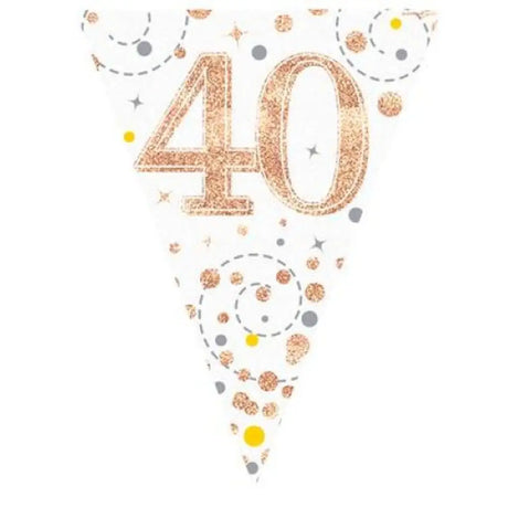 OaktreeUK Party Flag Bunting 40 Birthday Sparkle Fizz Rose Gold 109616