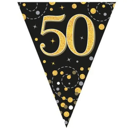 OaktreeUK Party Flag Bunting 50 Birthday Sparkle Fizz Black Gold 109606