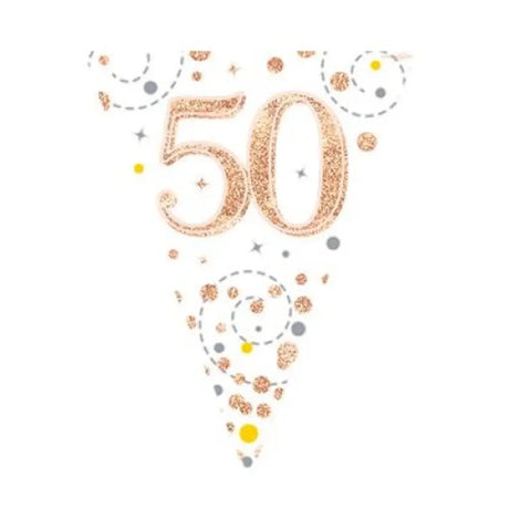 OaktreeUK Party Flag Bunting 50 Birthday Sparkle Fizz Rose Gold 109617