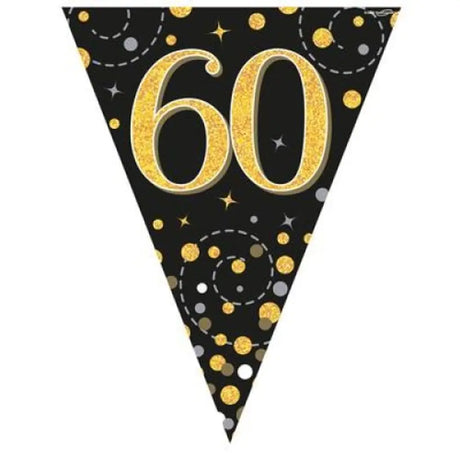OaktreeUK Party Flag Bunting 60 Birthday Sparkle Fizz Black Gold 109607