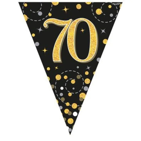 OaktreeUK Party Flag Bunting 70 Birthday Sparkle Fizz Black Gold 109608