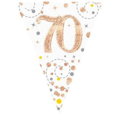 OaktreeUK Party Flag Bunting 70 Birthday Sparkle Fizz Rose Gold 109619
