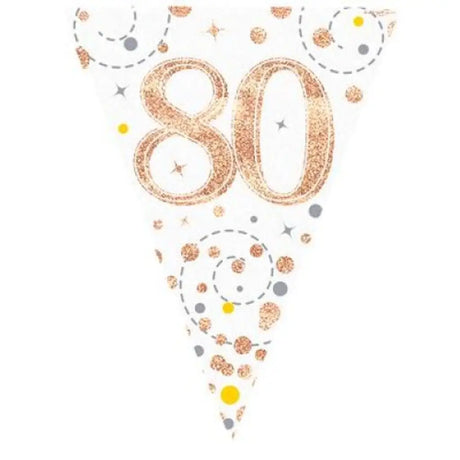 OaktreeUK Party Flag Bunting 80 Birthday Sparkle Fizz Rose Gold 109620