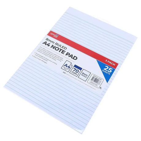 Office Central A4 Ruled Note Pads 210x297mm 3Pk 02887