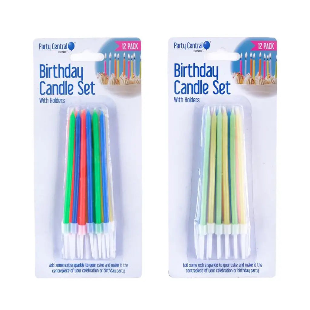 Office Central Birthday Candles in Holders Assorted Colour Set 11cm 12Pk 279616