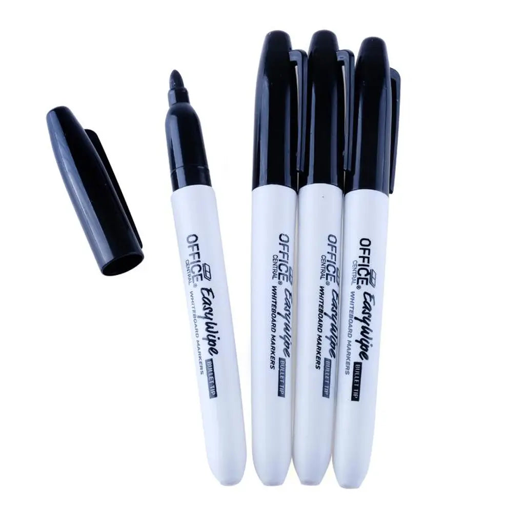 Office Central Black Whiteboard Markers EasyWipe Bullet Tip 1mm 4Pk 208876