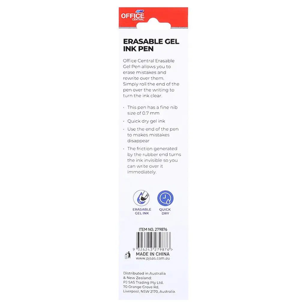 Office Central Erasable Gel Pen 0.7mm Fine Point Blue Or Black 279876