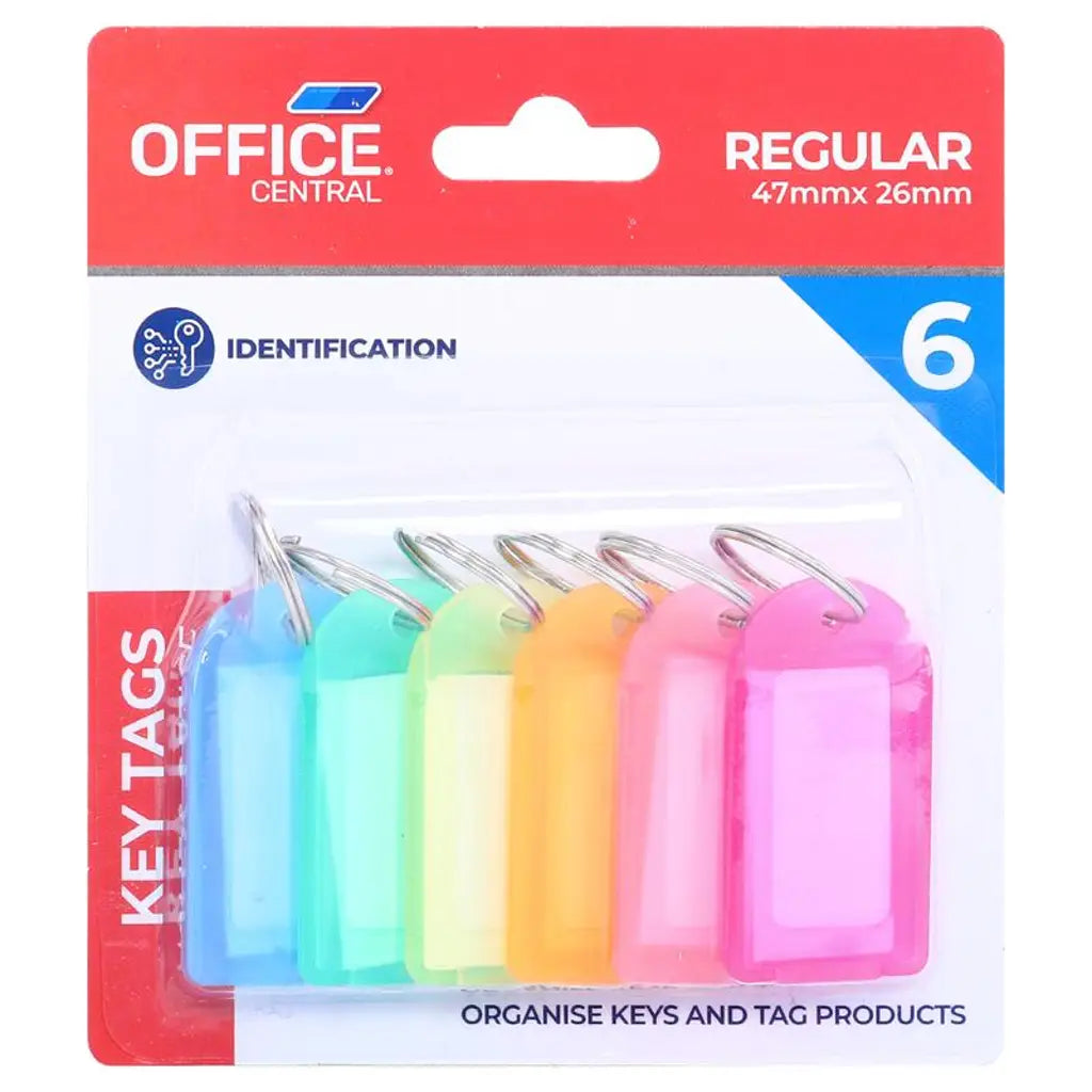 Office Central Key Tags Colour 4.7x2.6cm 6Pk 195961