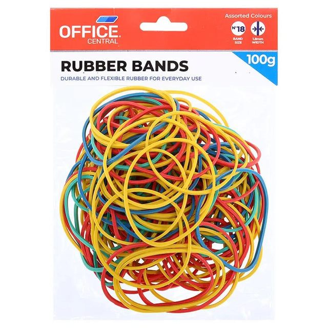 Office Central Rubber Bands Assorted Colours 100g 220922