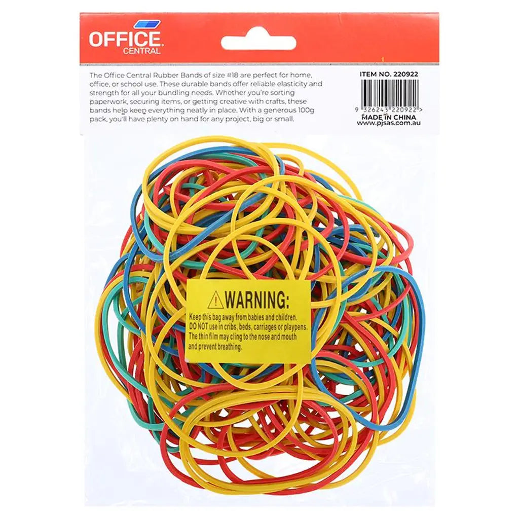 Office Central Rubber Bands Assorted Colours 100g 220922