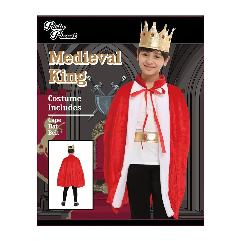 One Size Royals King Costume-Including Cape, Hat, Belt, Size Cape Length 72cm PP14753-ONE SIZE