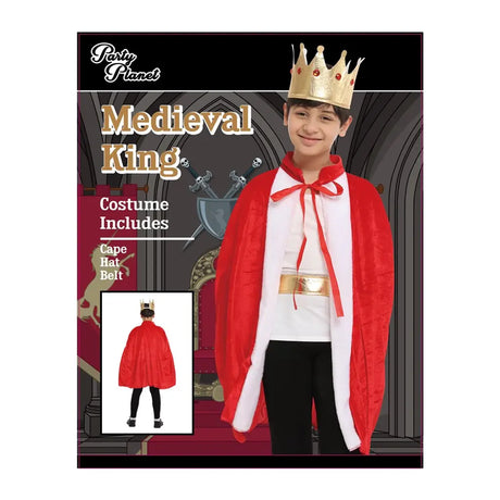 One Size Royals King Costume-Including Cape, Hat, Belt, Size Cape Length 72cm PP14753-ONE SIZE