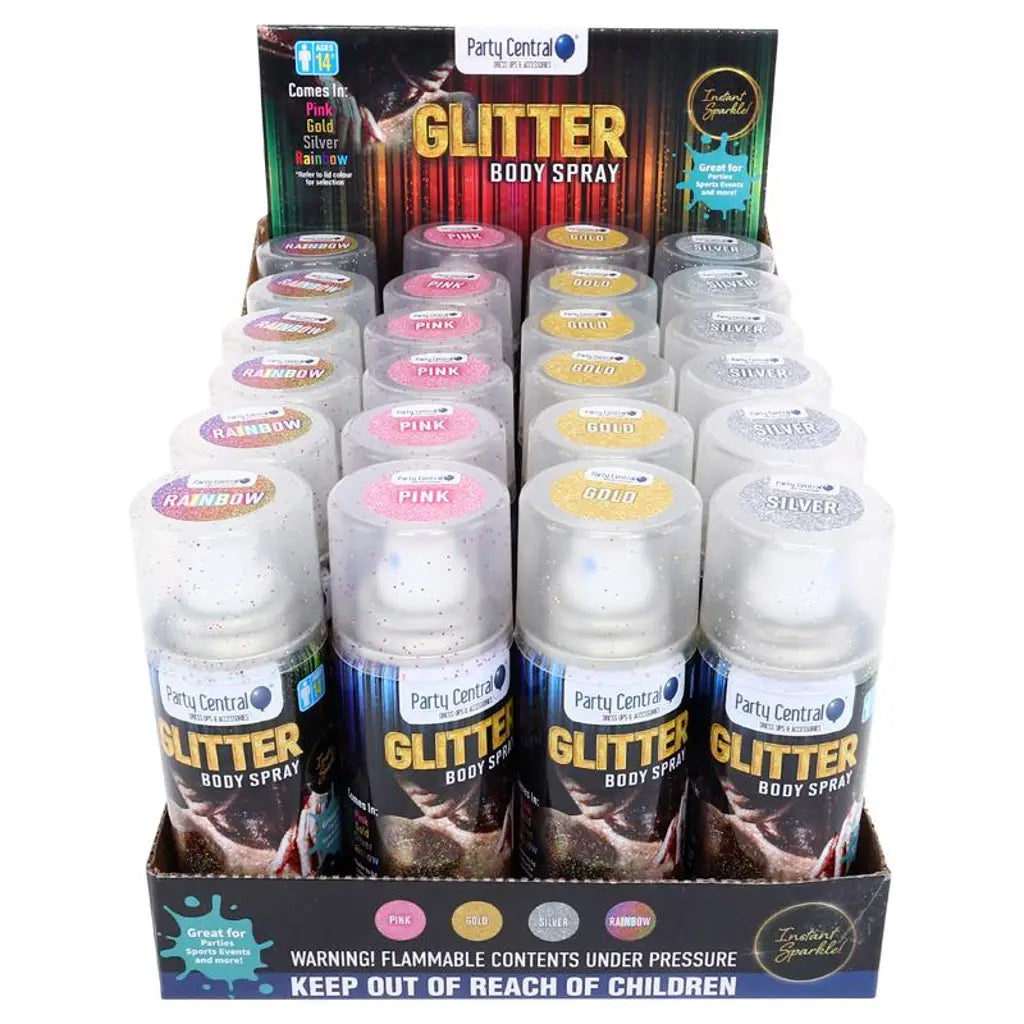 Party Central Assorted Body Glitter Spray 100ml 287840