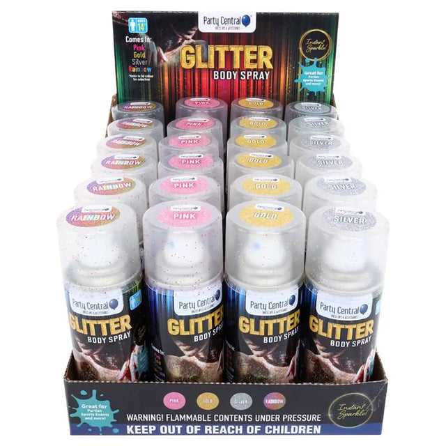 Party Central Assorted Body Glitter Spray 100ml 287840