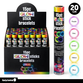 Party Central Assorted Glow Stick Bracelet 5x20mm 15Pk 242467