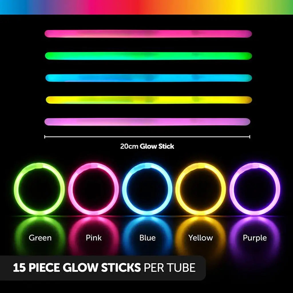 Party Central Assorted Glow Stick Bracelet 5x20mm 15Pk 242467