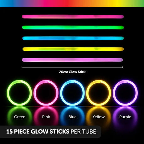 Party Central Assorted Glow Stick Bracelet 5x20mm 15Pk 242467