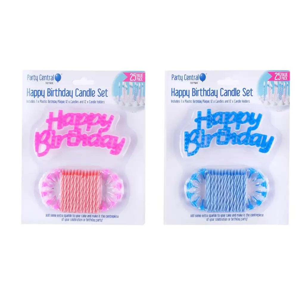 Party Central Candles And Birthday Plaque Set With Candle Holders 25Pk 279593