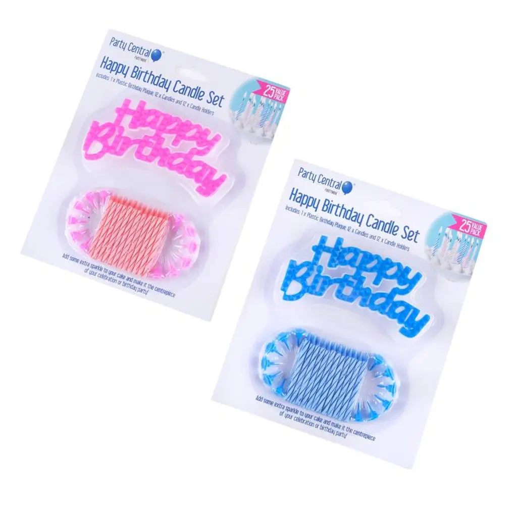 Party Central Candles And Birthday Plaque Set With Candle Holders 25Pk 279593